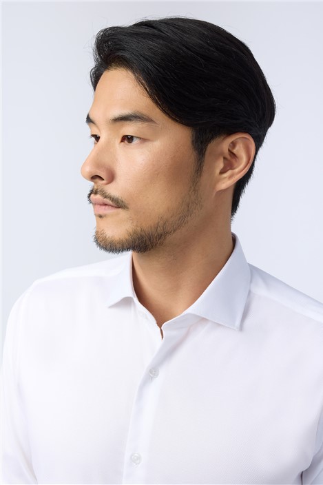 Alexandre Regular Fit White Non Iron Textured Weave Single Cuff Shirt
