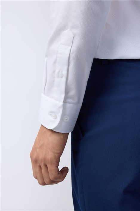 Alexandre Regular Fit White Non Iron Textured Weave Single Cuff Shirt
