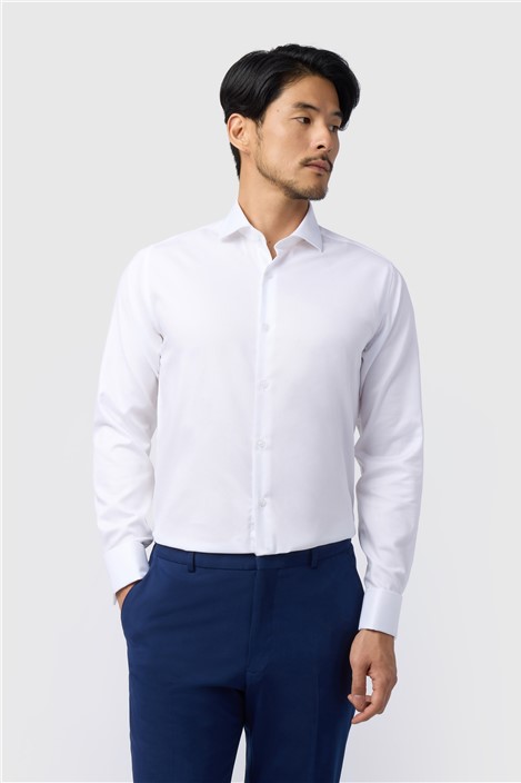 Alexandre Regular Fit White Non-Iron Textured Double Cuff Shirt
