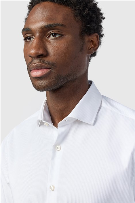Alexandre Tailored Fit White Non-Iron Herringbone Stripe Shirt