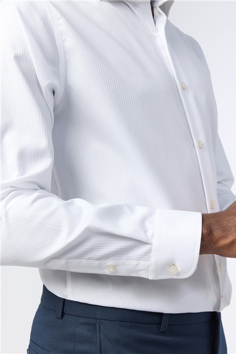Alexandre Tailored Fit White Non-Iron Herringbone Stripe Shirt
