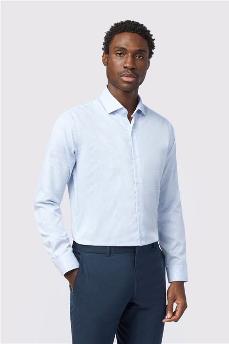 Alexandre Tailored Fit White & Blue Non-Iron Stripe Single Cuff Shirt