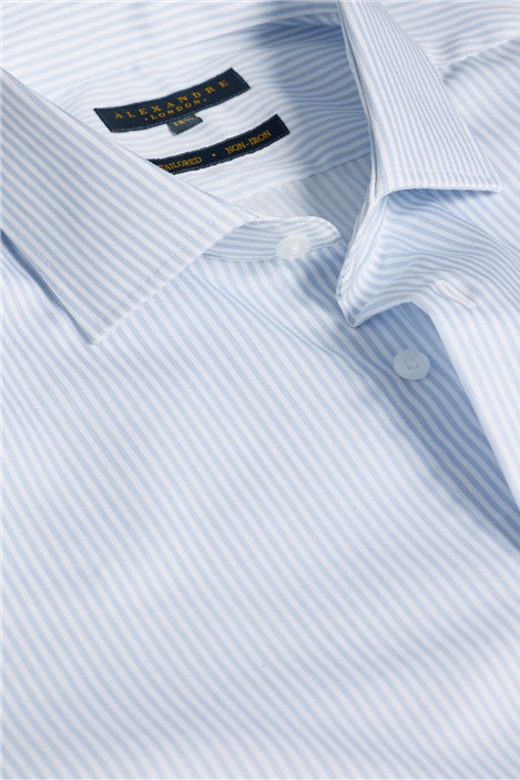 Alexandre Tailored Fit White & Blue Non-Iron Stripe Single Cuff Shirt
