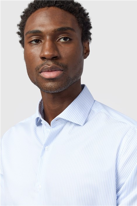 Alexandre Tailored Fit White & Blue Non-Iron Stripe Single Cuff Shirt
