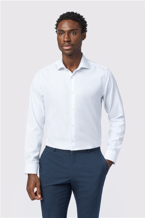 Alexandre Tailored Fit White/Blue Non-Iron Grid Check Shirt
