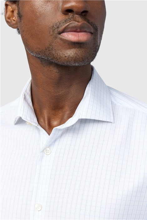 Alexandre Tailored Fit White/Blue Non-Iron Grid Check Shirt
