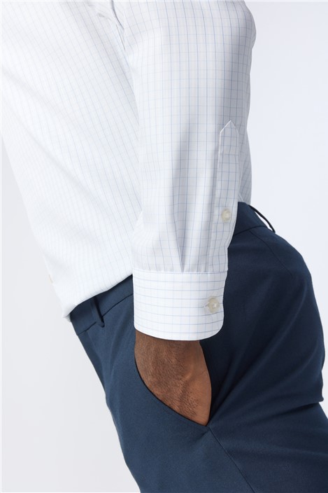 Alexandre Tailored Fit White/Blue Non-Iron Grid Check Shirt
