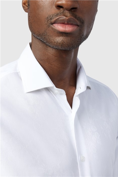 Alexandre Tailored Fit White Floral Jacquard Shirt
