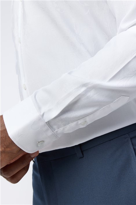 Alexandre Tailored Fit White Floral Jacquard Shirt
