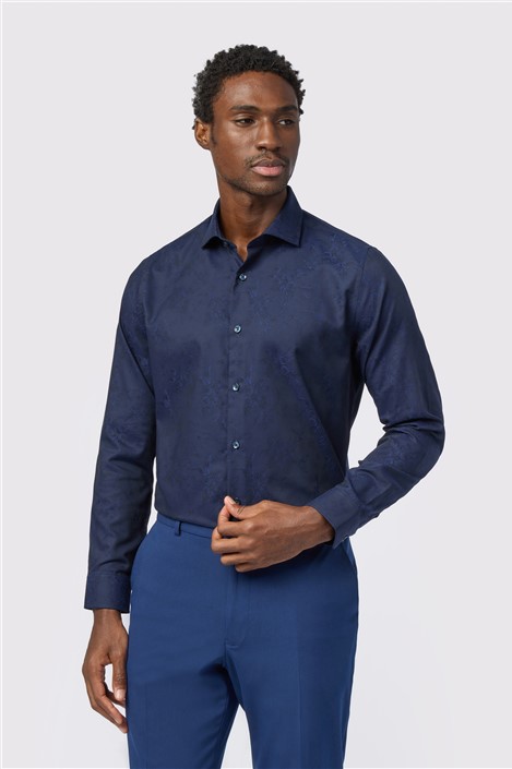 Alexandre Tailored Fit Navy Floral Jacquard Shirt
