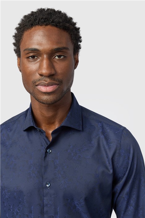 Alexandre Tailored Fit Navy Floral Jacquard Shirt
