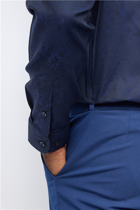 Alexandre Tailored Fit Navy Floral Jacquard Shirt
