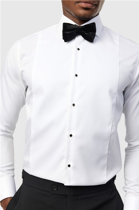 Alexandre Tailored Fit White Non-Iron Bib Dress Double Cuff Shirt