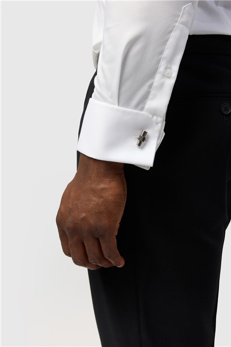 Alexandre Tailored Fit White Non-Iron Bib Dress Double Cuff Shirt
