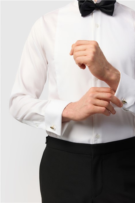 Alexandre Tailored Fit White Non-Iron Bib Dress Double Cuff Shirt