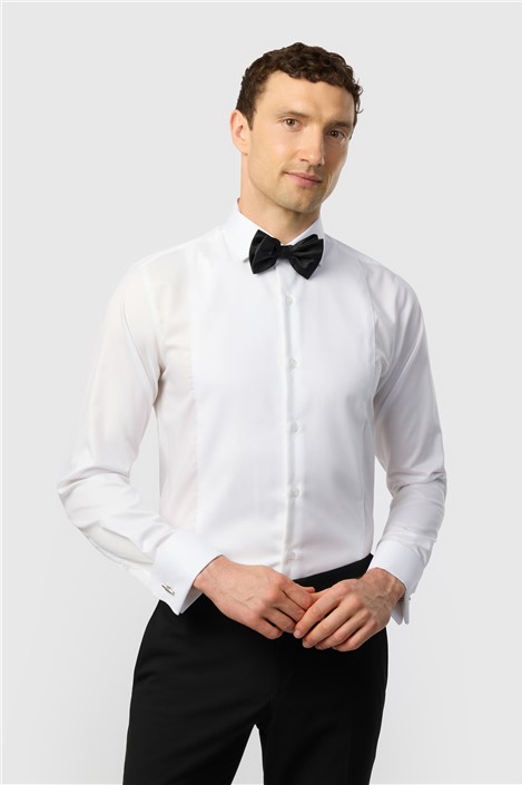 Alexandre Slim Fit White Non-Iron Bib Dress Double Cuff Shirt
