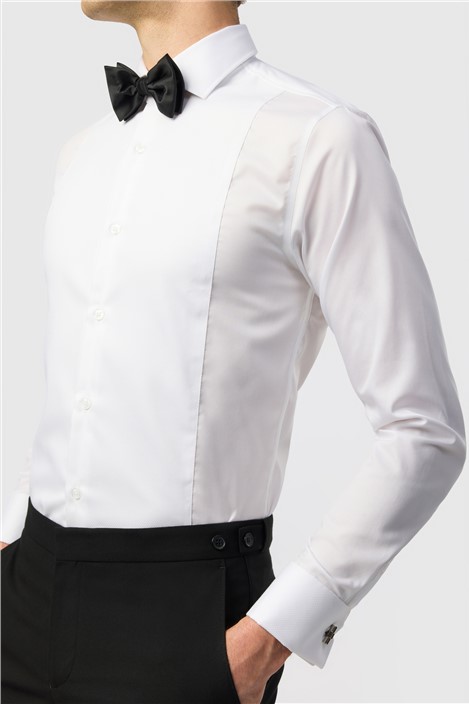 Alexandre Slim Fit White Non-Iron Bib Dress Double Cuff Shirt