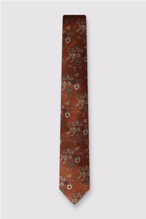 Antique Rogue Rust Busy Floral Tie Orange Ideal For Weddings