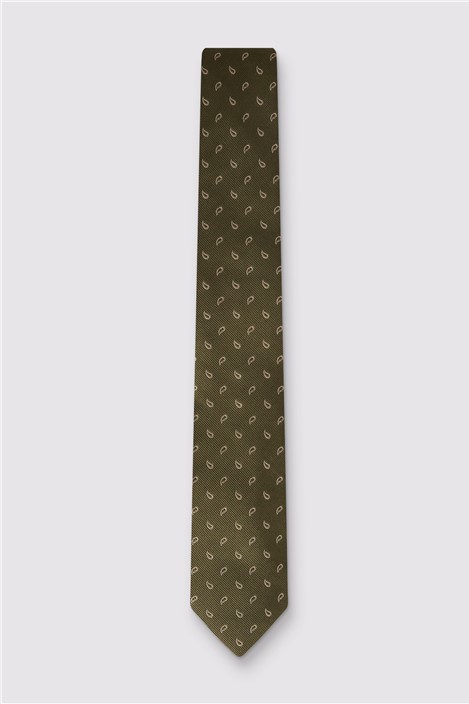 Alexandre Khaki Silk Paisley Tie Green