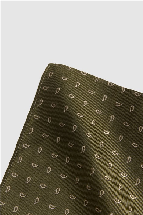 Alexandre Khaki Paisley Pocket Square