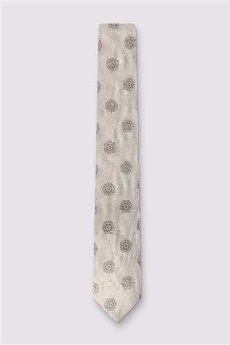 Alexandre Champagne Silk Hexagon Medallion Tie Beige