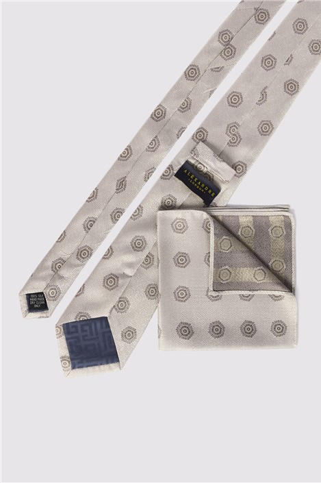 Alexandre Champagne Silk Hexagon Medallion Tie
