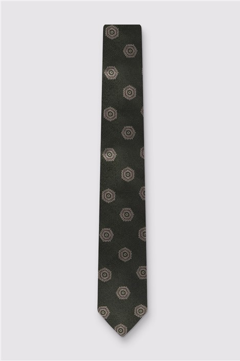 Alexandre Khaki Silk Hexagon Medallion Tie Green