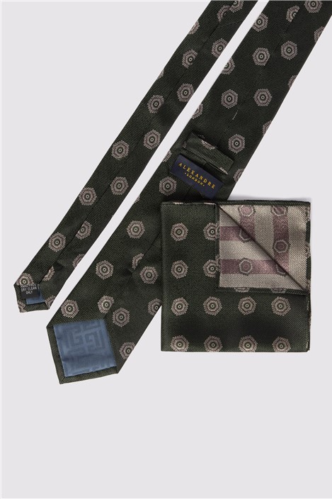 Alexandre Khaki Silk Hexagon Medallion Tie