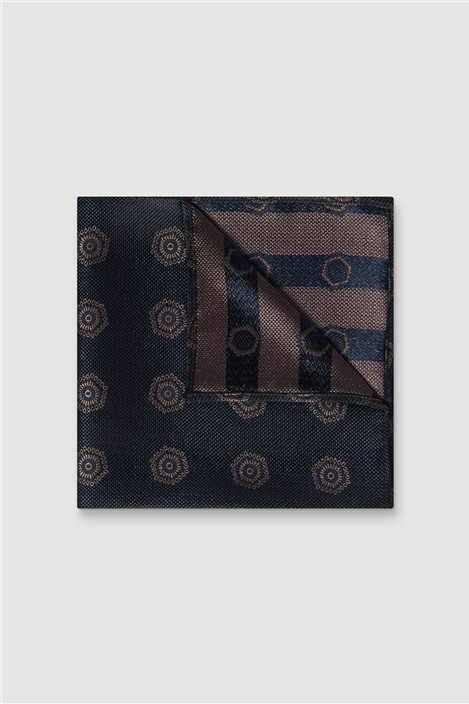 Alexandre Navy Blue Silk Hexagon Medallion Pocket Square 0 Navy Blue
