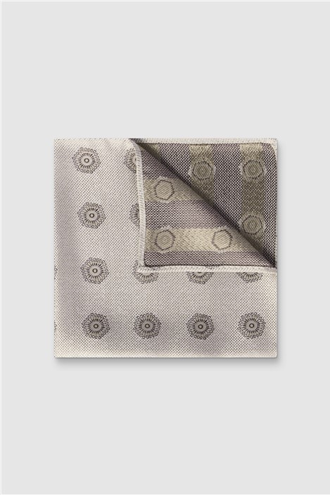 Alexandre Champagne Silk Hexagon Medallion Pocket Square 0 Beige