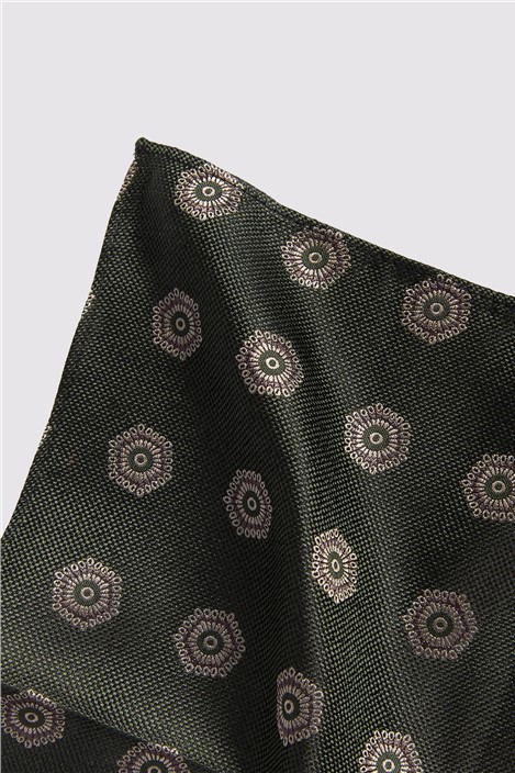 Alexandre Khaki Silk Hexagon Medallion Pocket Square