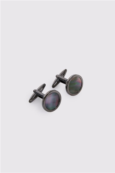 Limehaus Gunmetal Round Classic Mother Of Pearl Cufflinks 0 Silver Ideal For Weddings