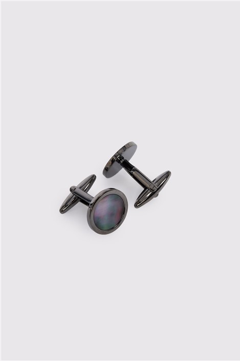 Limehaus Gunmetal Round Mother of Pearl Cufflinks