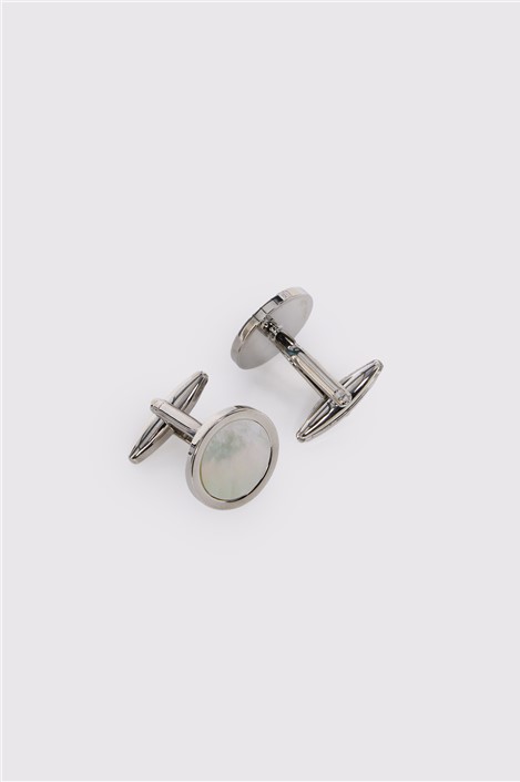 Limehaus Silver Round Mother of Pearl Cufflinks