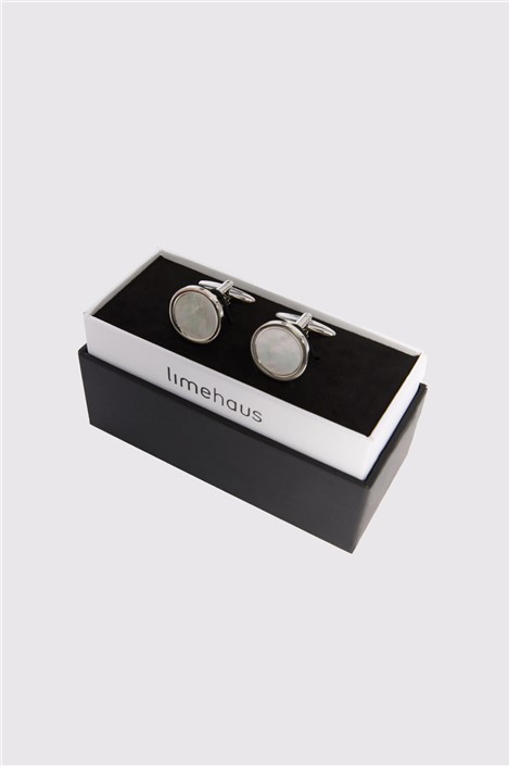 Limehaus Silver Round Mother of Pearl Cufflinks