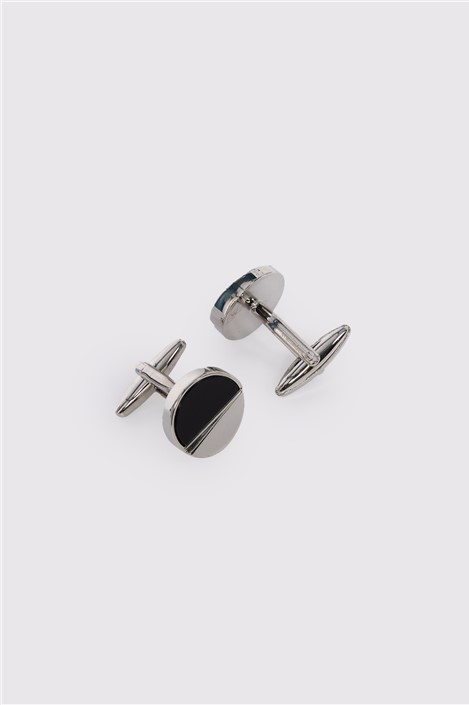 Limehaus Silver Round Onyx Split Cufflinks