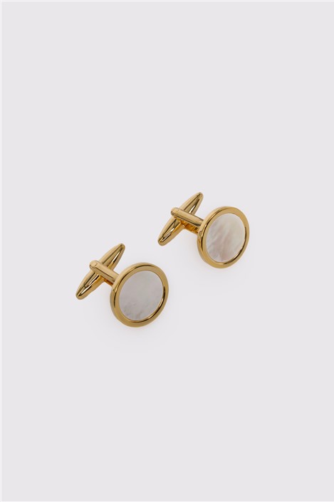 Limehaus Gold Round Mother Of Pearl Cufflinks 0 Gold Ideal For Weddings