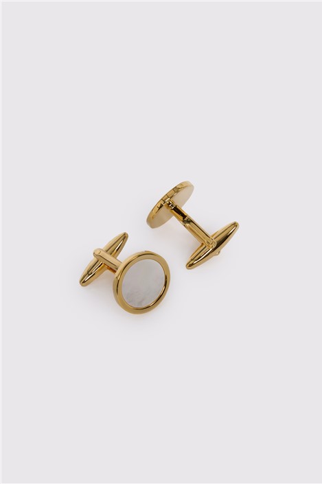 Limehaus Gold Round Mother Of Pearl Cufflinks