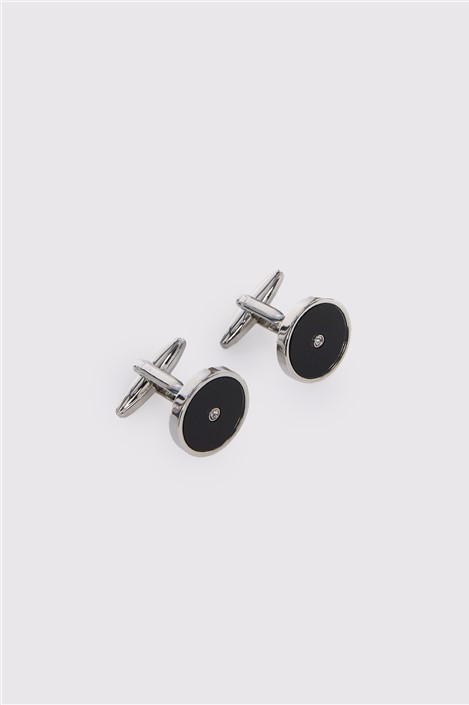 Limehaus Silver Round Diamante Cufflinks