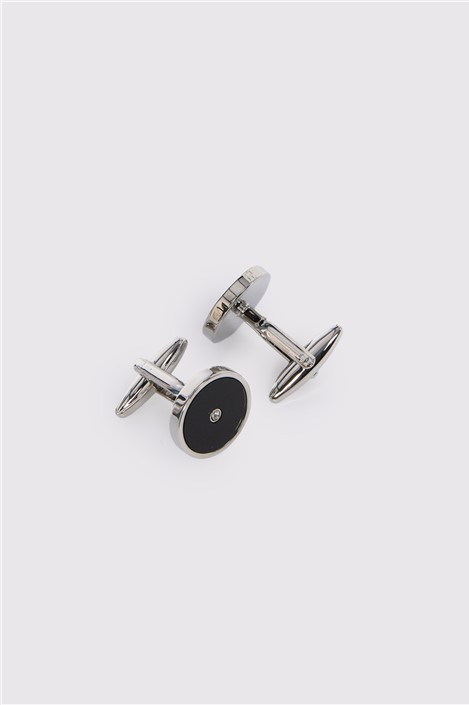Limehaus Silver Round Diamante Cufflinks