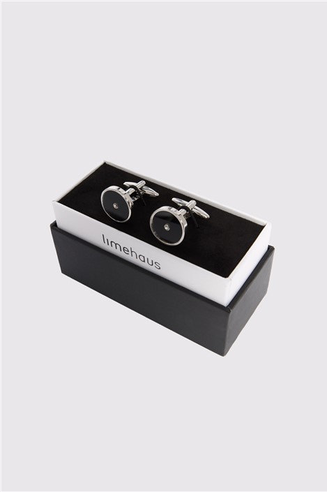 Limehaus Silver Round Diamante Cufflinks