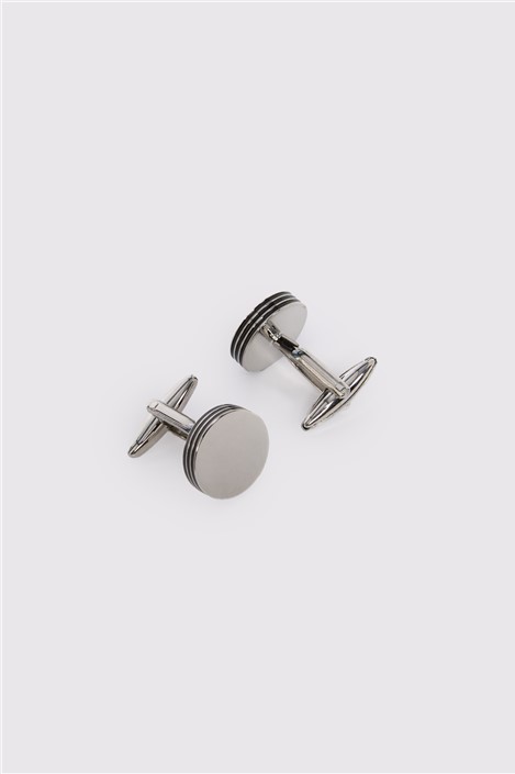 Limehaus Silver Round Onyx Edge Cufflinks