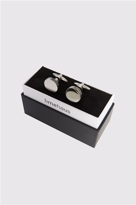Limehaus Silver Round Onyx Edge Cufflinks