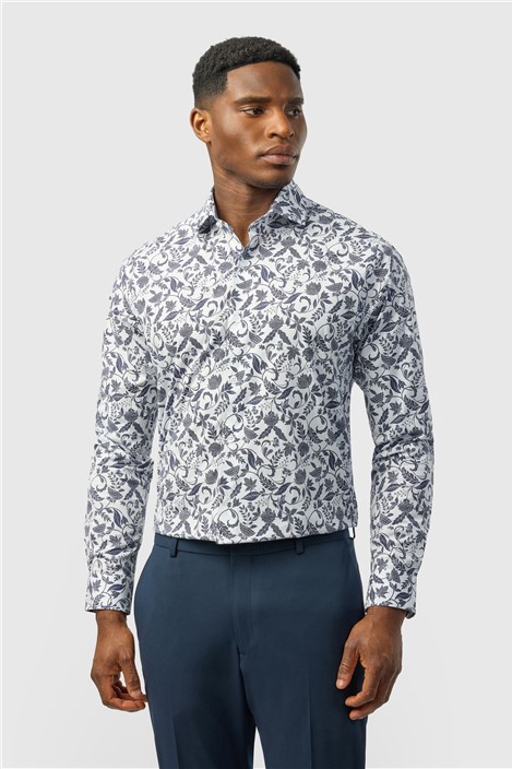 Alexandre Tailored Fit Navy Paisley Shirt