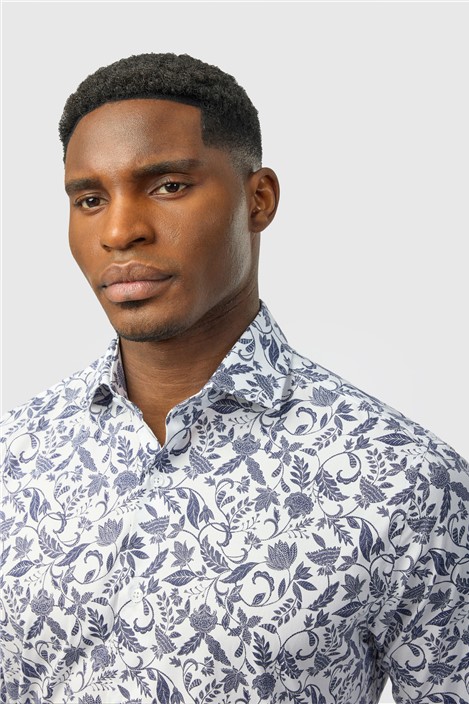 Alexandre Tailored Fit Navy Paisley Shirt