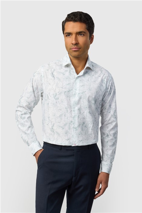 Alexandre Tailored Fit Airforce Sketch Floral Shirt