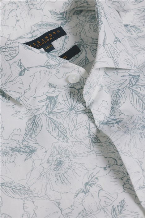 Alexandre Tailored Fit Airforce Sketch Floral Shirt