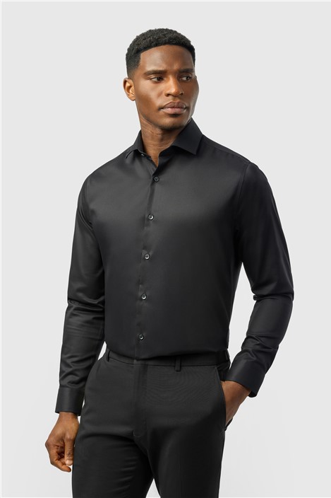 Alexandre Tailored Fit Black Non Iron Twill Single Cuff Shirt
