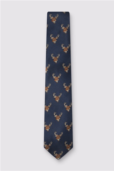 Antique Rogue Navy Stag Motif Tie