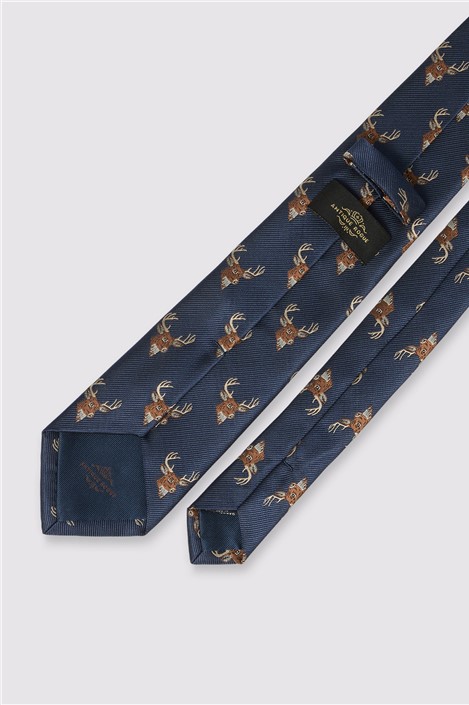 Antique Rogue Navy Stag Motif Tie